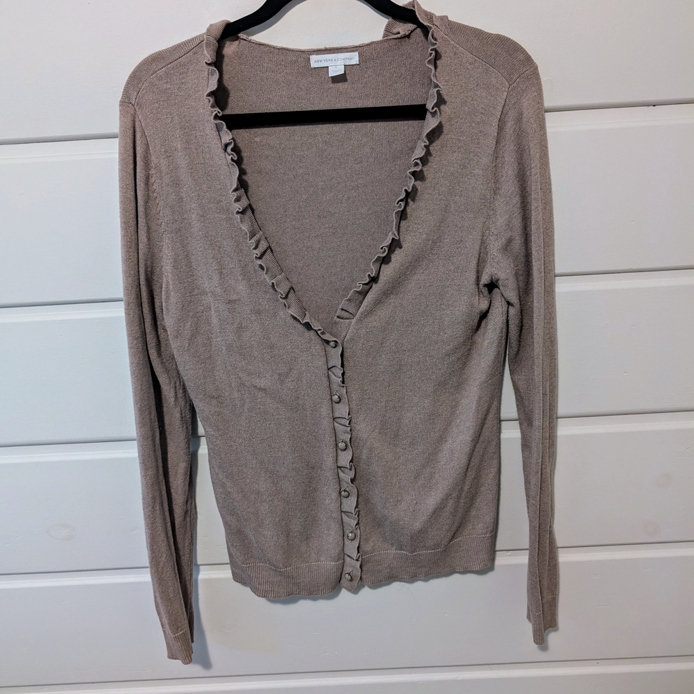 New York & Company Taupe Cardigan Sweater